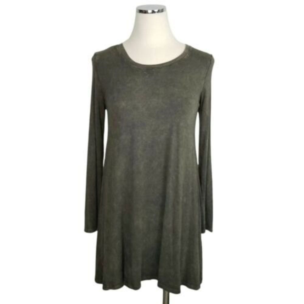 Final Touch Tie Dye Long Sleeve Tunic Dress Olive Green Small A-Line Minimalist